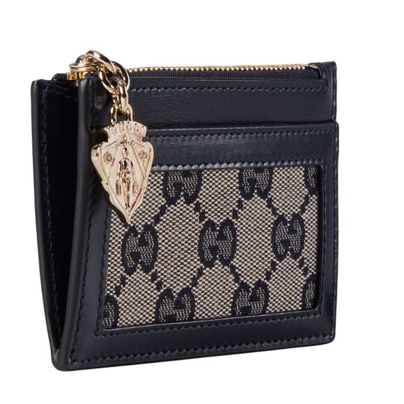 Gucci Luce Embellished Textured-Leather Canvas-Jacquard Cardholder - NAVY NWB - Picture 2 of 4